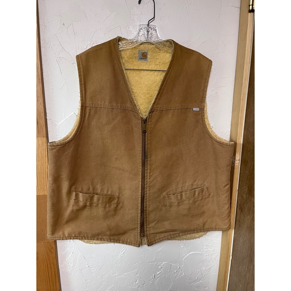 Vintage Carhartt Mens Sherpa Lined Canvas Vest Brown Workwear Size XXL‎